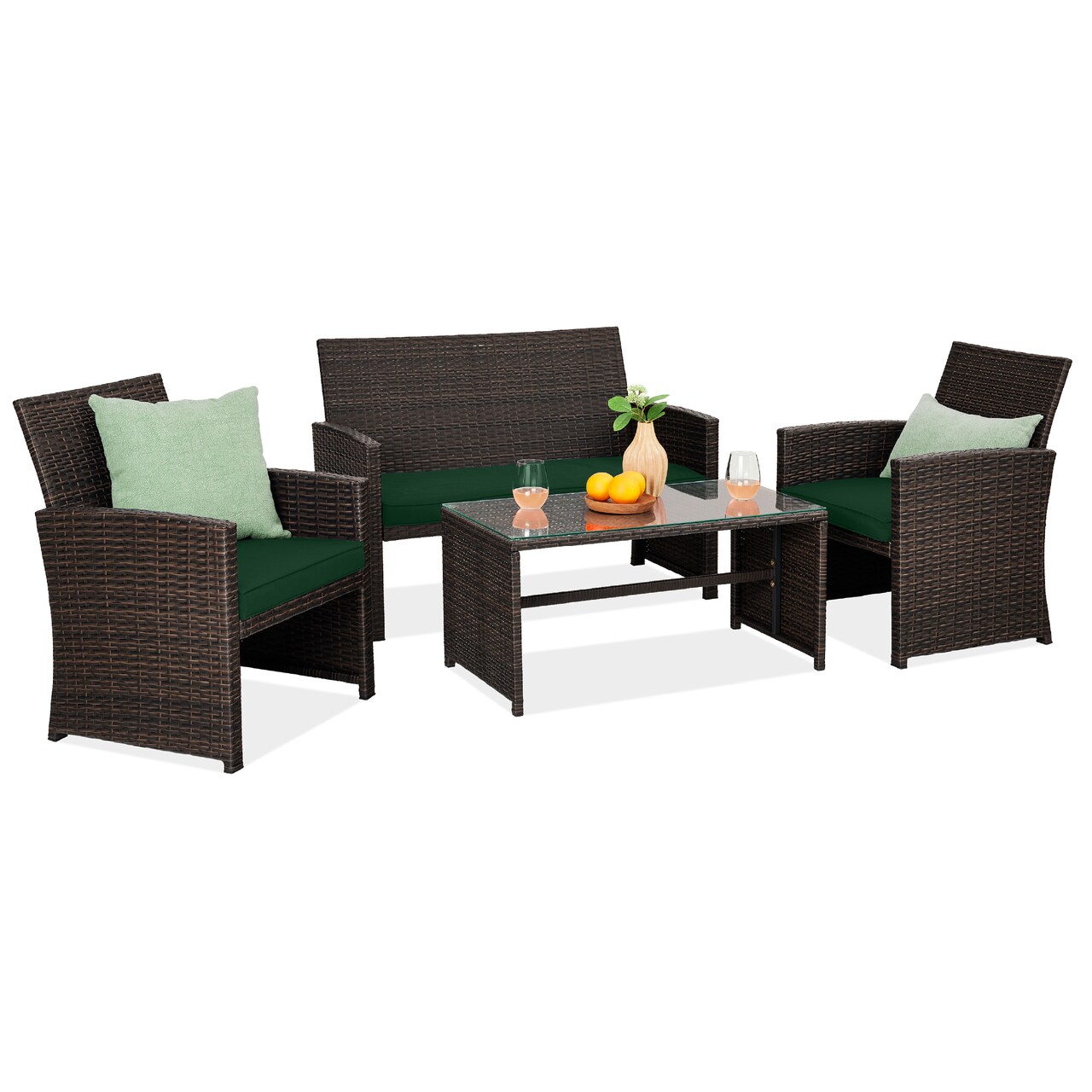 Best Choice Products 4-Piece Outdoor Wicker Patio Conversation Furniture Set w/ Table, Cushions